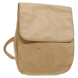 CHANEL COCO Mark Backpack Lamb Skin Beige Silver